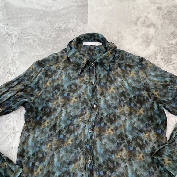 KAIN Label Blue Green Abstract Silk Button Up Top Size Medium M - Picture 3 of 5